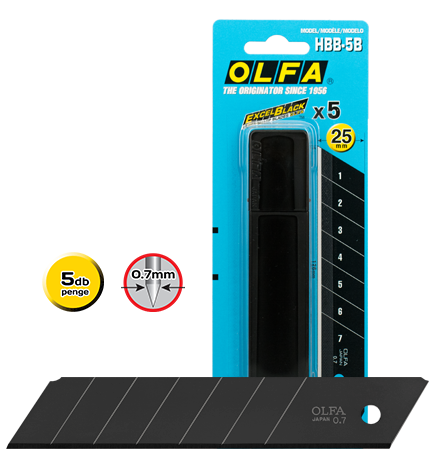 Olfa HBB-5B tördelhető penge, fekete, 25 mm, 5 db/csomag termék fő termékképe