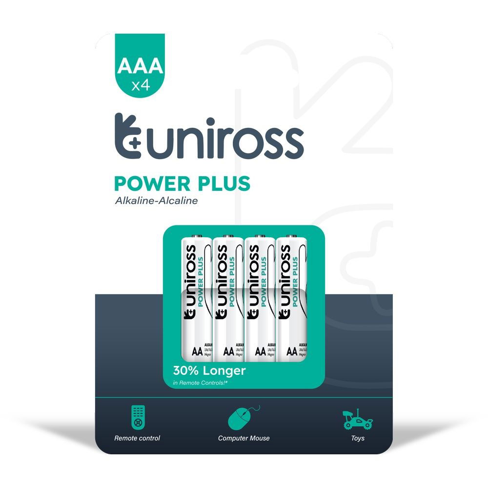 Uniross LR03 POWER PLUS 1.5V alkáli tartós elem, AAA (micro), 4 db/bliszter termék fő termékképe